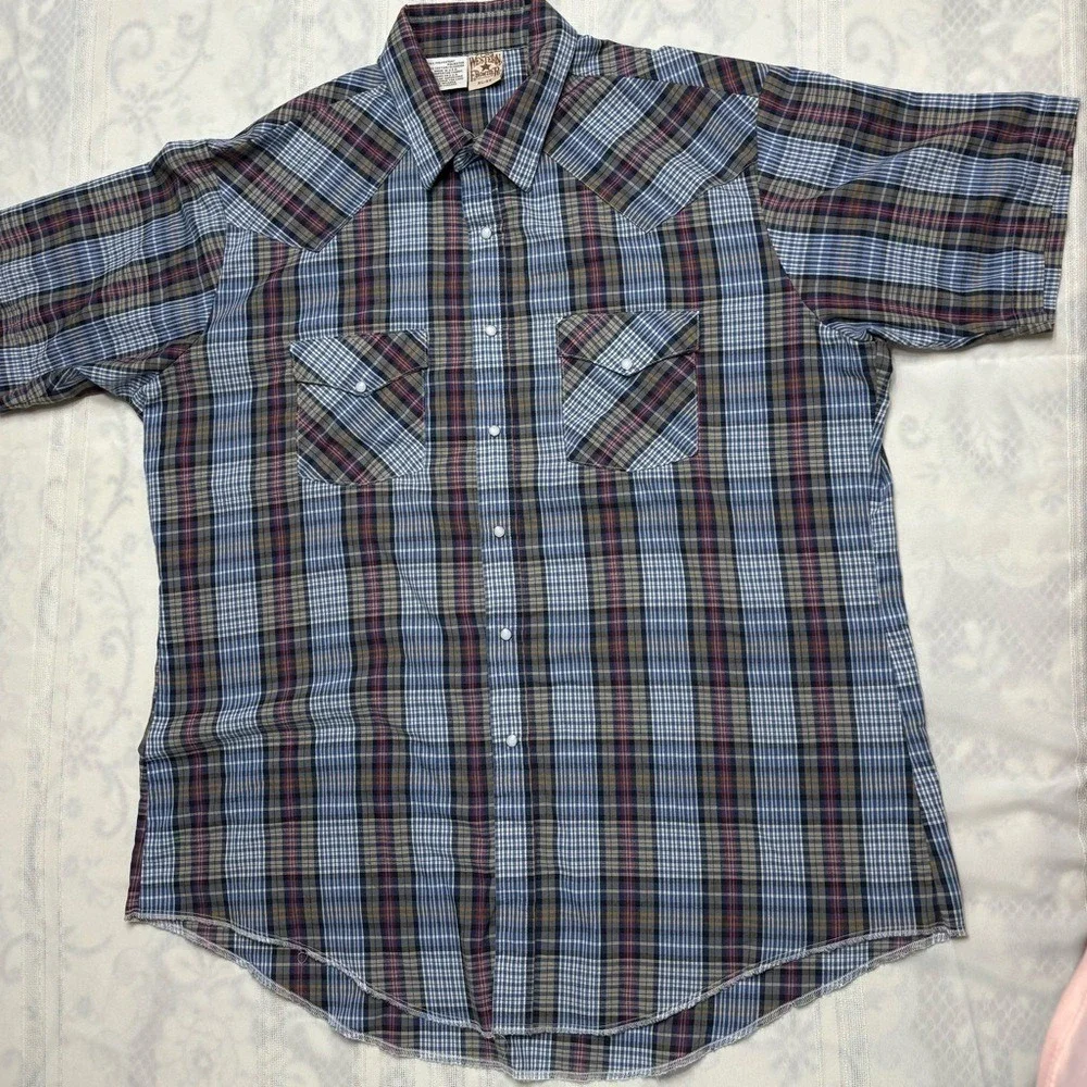 Vintage‎ MensXL Western Frontier short sleeve Pearl snap cowboy shirt